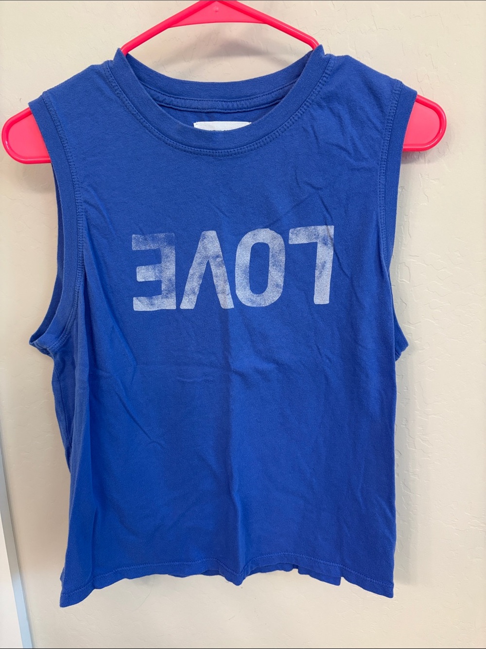Blue Sleeveless Tee with 'LOVE' Graphic-